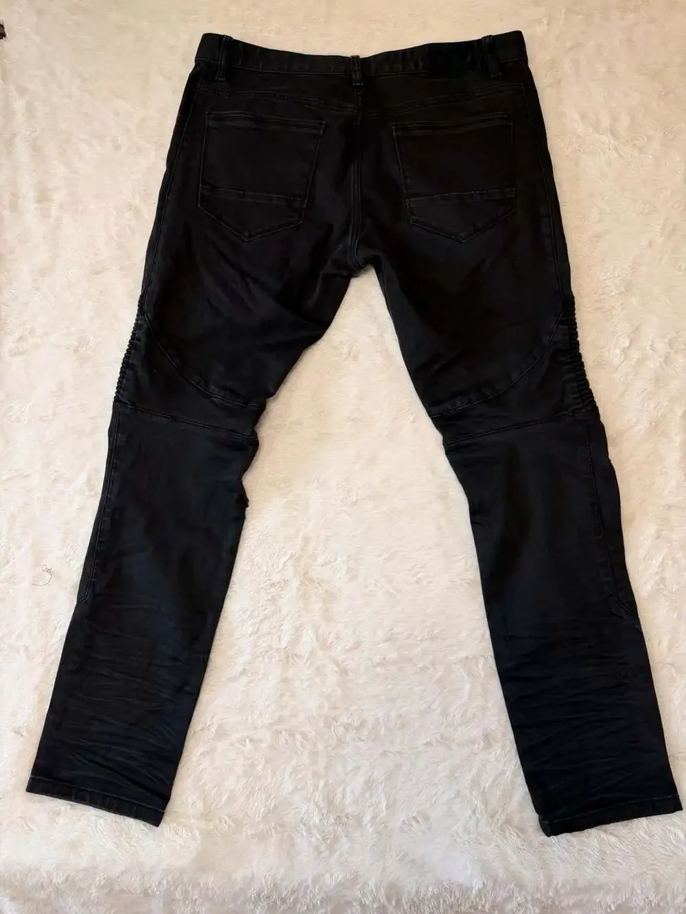 Smoke Rise Black Moto Biker Distressed Jeans 38x34